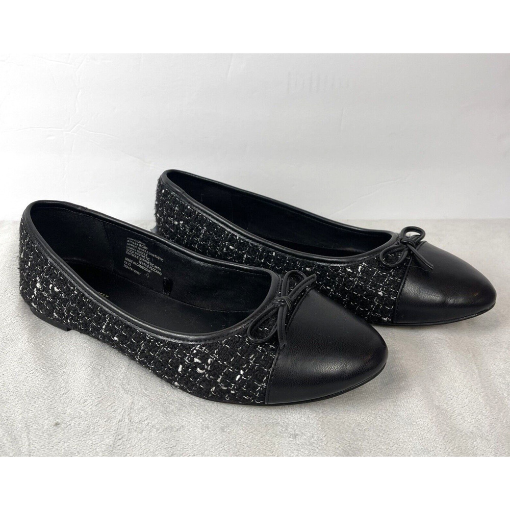 J Crew Women Striped Print Cap Toe Bow Tie Slip-On Textured Flats Black Size 8.5